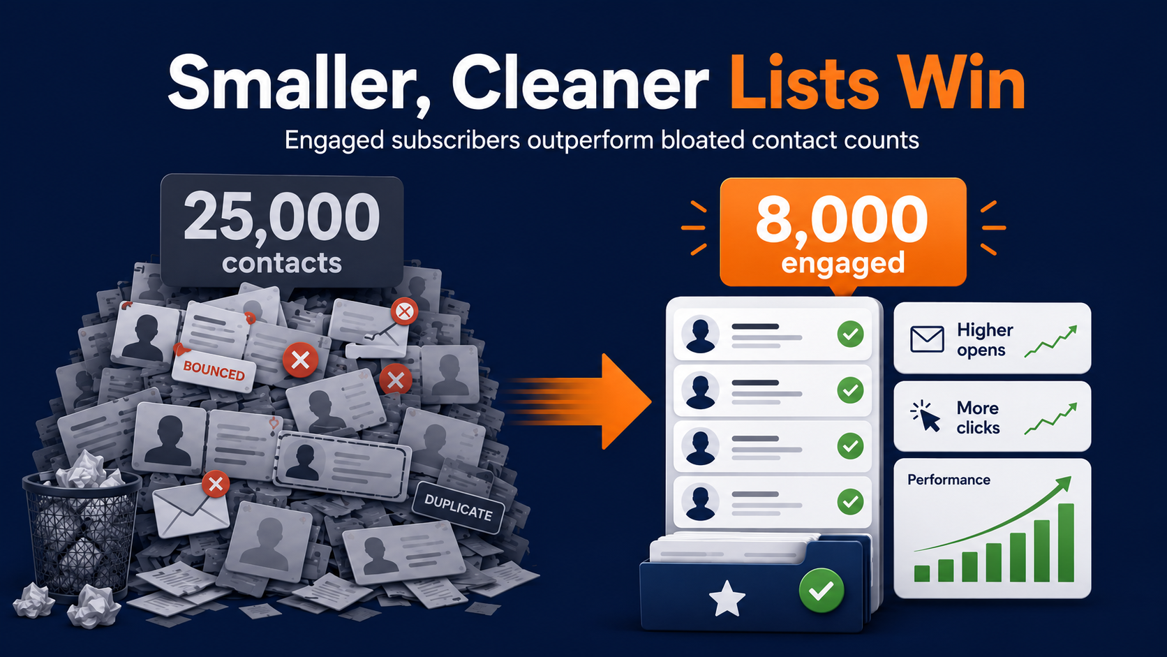 A clean email list thats small often outperforms a bloated list with no email list hygiene