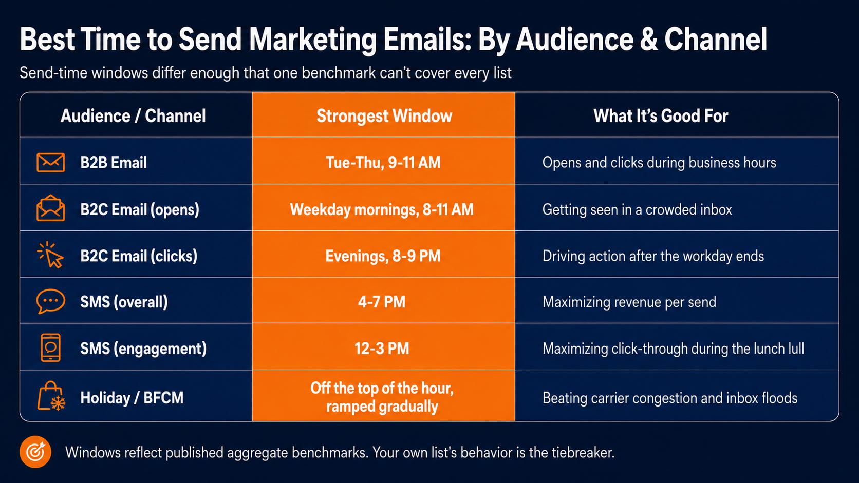 Best time to send marketing emails by audience and channel