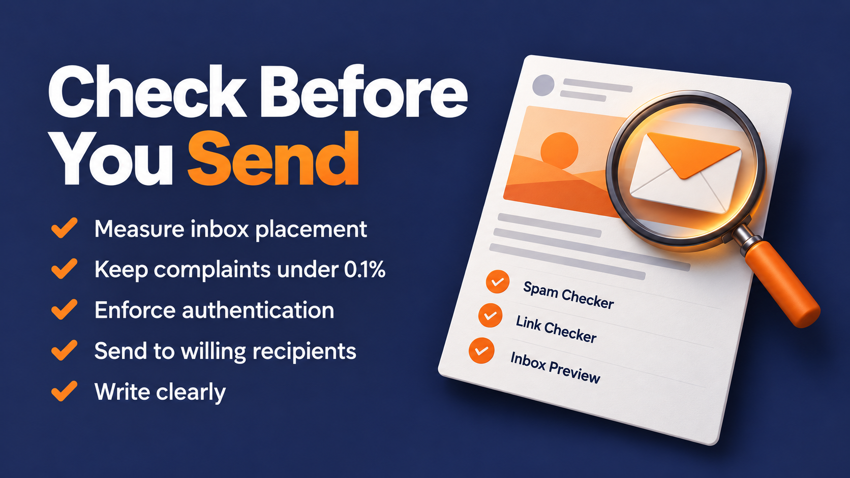 Email preflight checklist with magnifier
