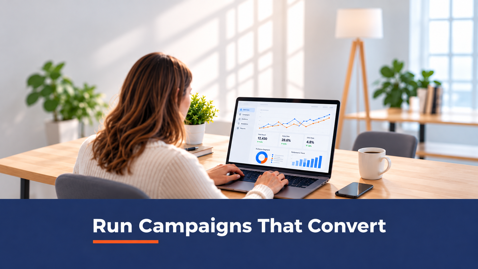 Email campaign ideas guide-B2B marketer reviewing campaign results on a laptop