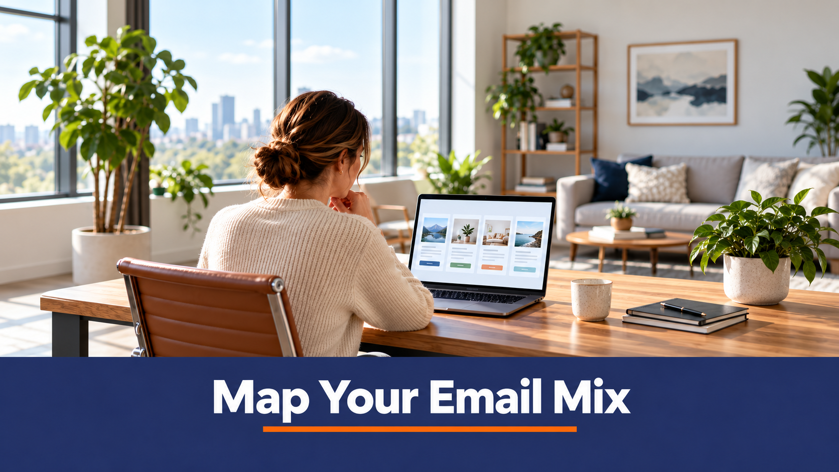 Marketer reviewing different email campaign types on a laptop